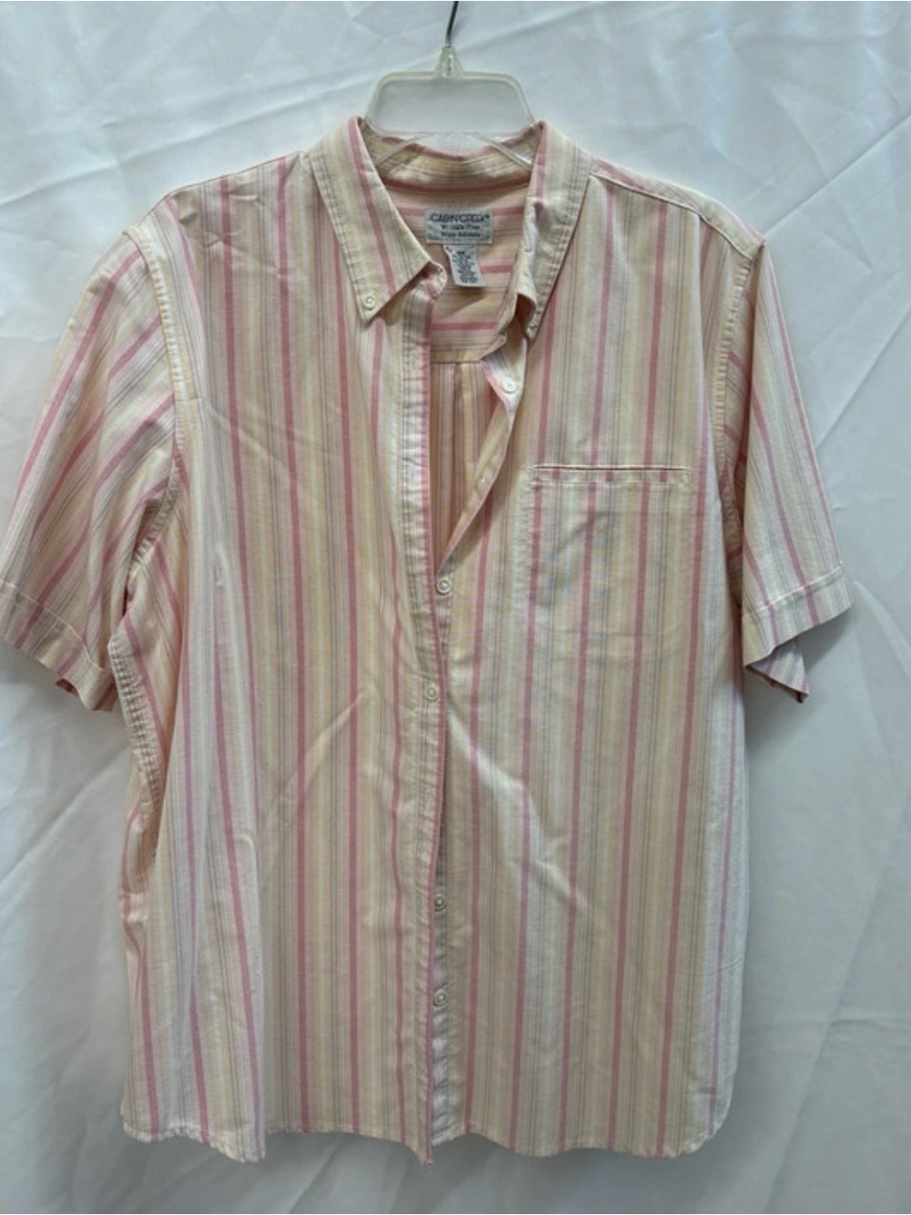 Cabin Creek Short-Sleeve Striped Button-Down in Pink and Cream
